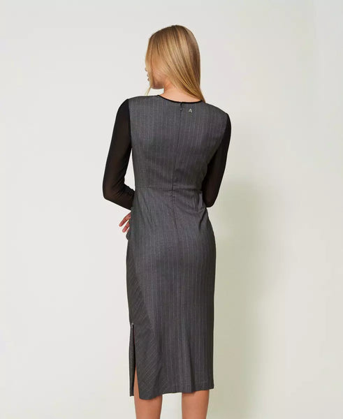 Abito longuette gessato con tulle Twin set Actitude
