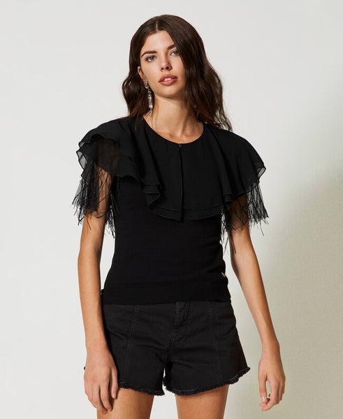 Top in maglia con tulle Twinset Actitude