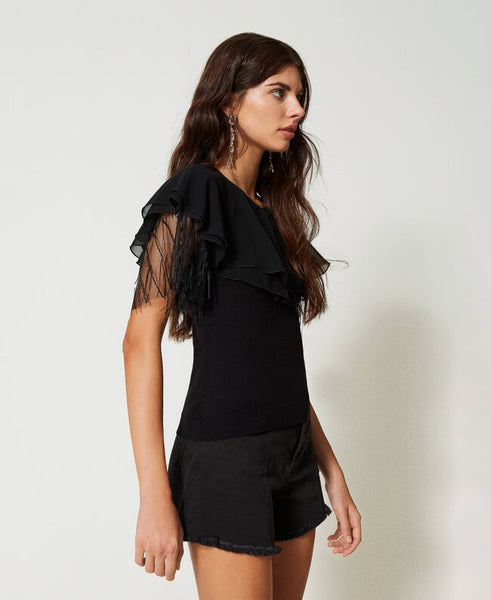 Top in maglia con tulle Twinset Actitude