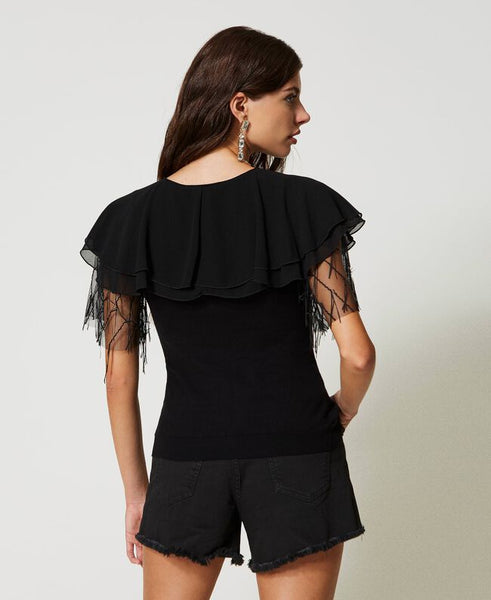 Top in maglia con tulle Twinset Actitude