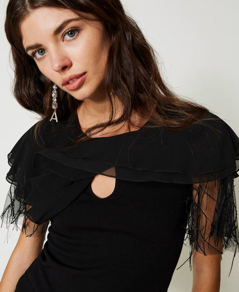 Top in maglia con tulle Twinset Actitude